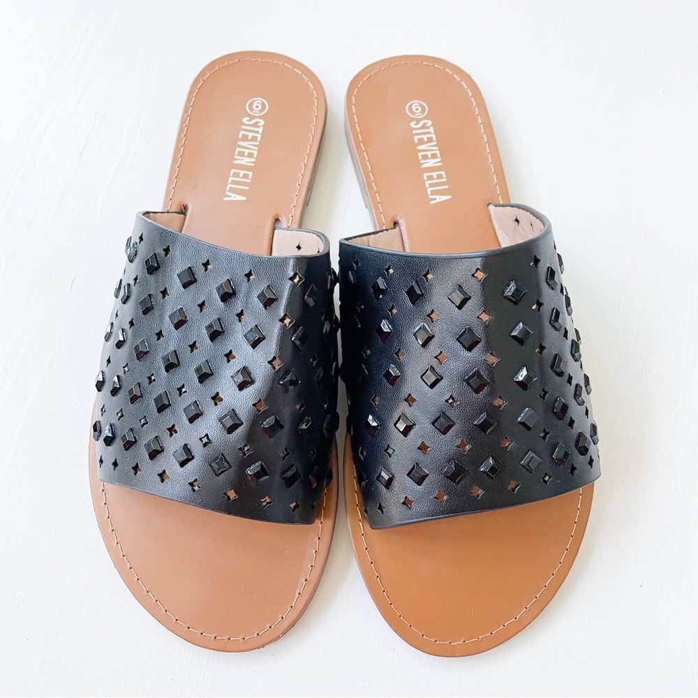 Steven Ella Black Slide Sandals B16221 NEW